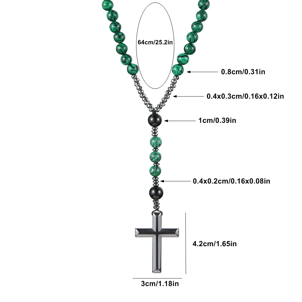 Fashion Green  Natural Stone Round Beads Black Cross Pendant Necklace for Men and Women Jewelry Gift