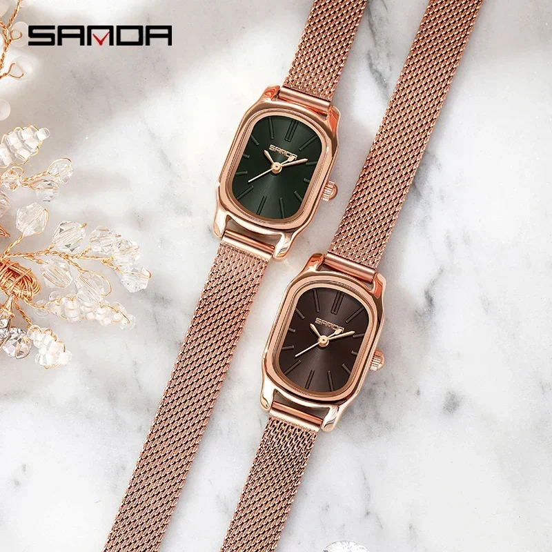 Sanda Fashion Rose Goud Stalen Band Quartz Vrouwen Horloges 2023 Nieuwe Kleine Wijzerplaat Design Casual Vrouwen Horloge 30M Waterdicht Reloj Mujer