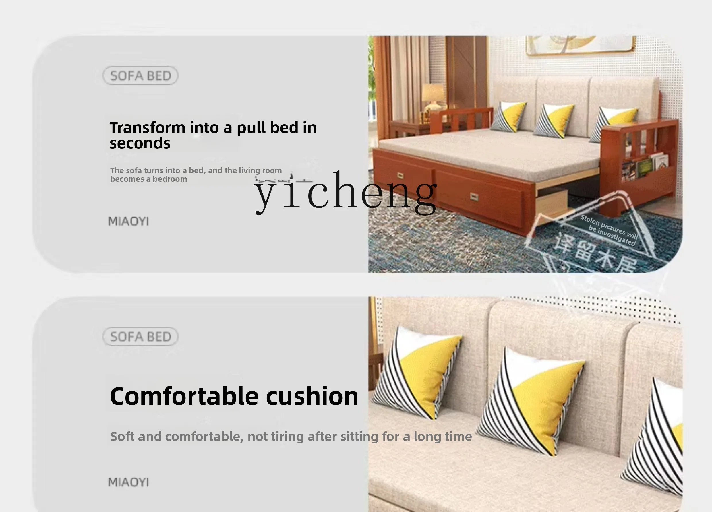 LSL solid wood sofa bed retractable folding living room small apartment dual-purpose sofa storage bed