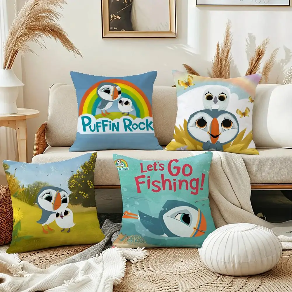Cute Show Puffin Rock Cushion Cover Short Plush Pillowcase, Washable Wrinkle Resistant Cover for Bedroom Gift
