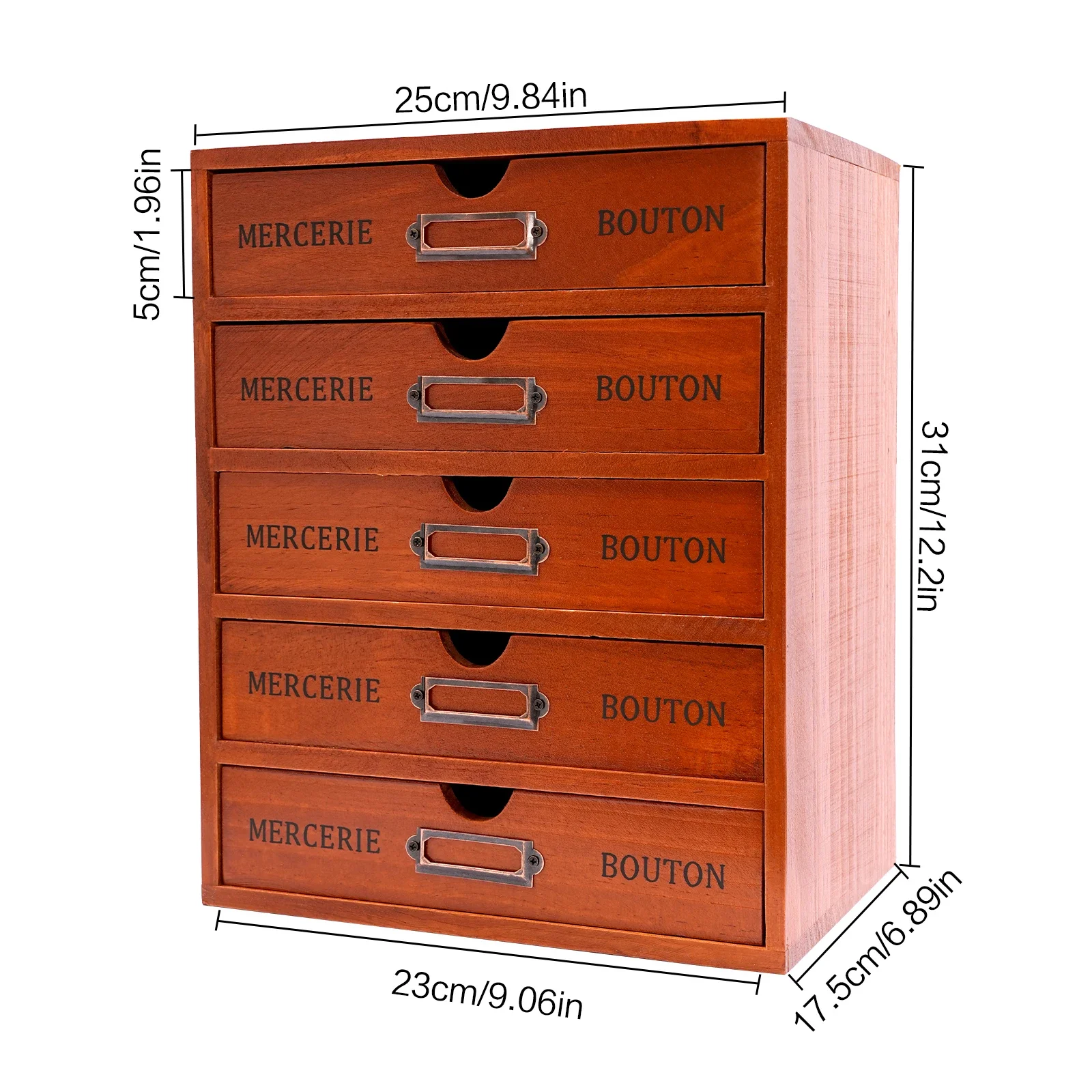 빈티지 나무 책상 정리함 (5단 서랍), 쌓을 수 있는 도서관 카드 카탈로그 약국 캐비닛 (라벨 슬롯 포함, 가정 및 사무실용)