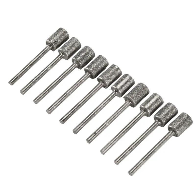 [A92P!】 10 Pieces Diamond Bit Diamond Grinding Bits Head 1/8 Shank 8Mm Cylinder Head Diamond For Most Rotary Tool Bit Grinder