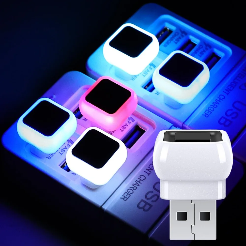 1-10pcs Car Ambient Light USB Auto Decor Multi Color Vehicle Interior LED Night Lamp Plug and Play 5V/1A 2.8W Square Illuminator