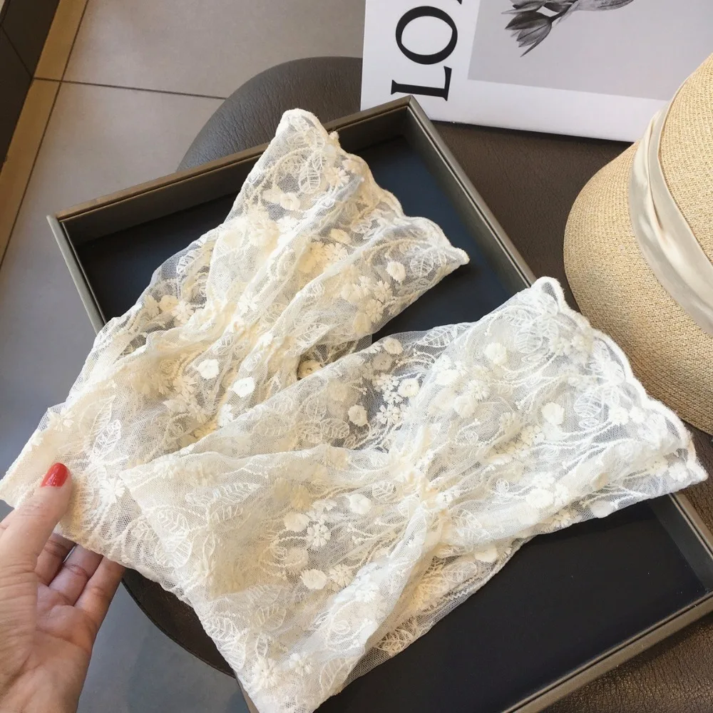 Mangas de protección solar transpirables a la moda, guantes largos sin dedos de encaje, accesorios de brazos sueltos ahuecados para exteriores