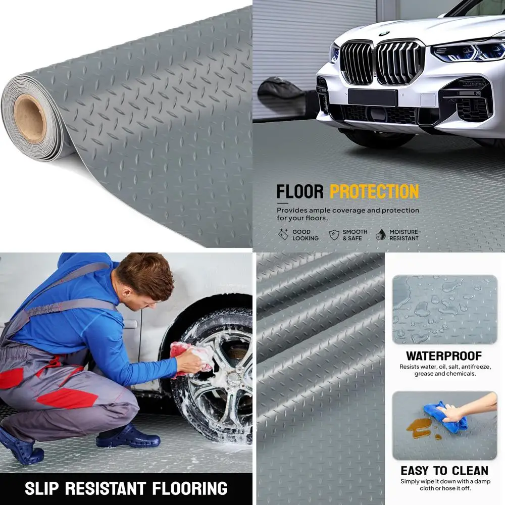 سجادة أرضية جراج من TUFFIOM مقاس 5 × 10 أقدام، لوحة ماسية سميكة من مادة PVC، لفة أرضية للسيارة تحت السيارة، سجاد ركن المرآب لـ #1