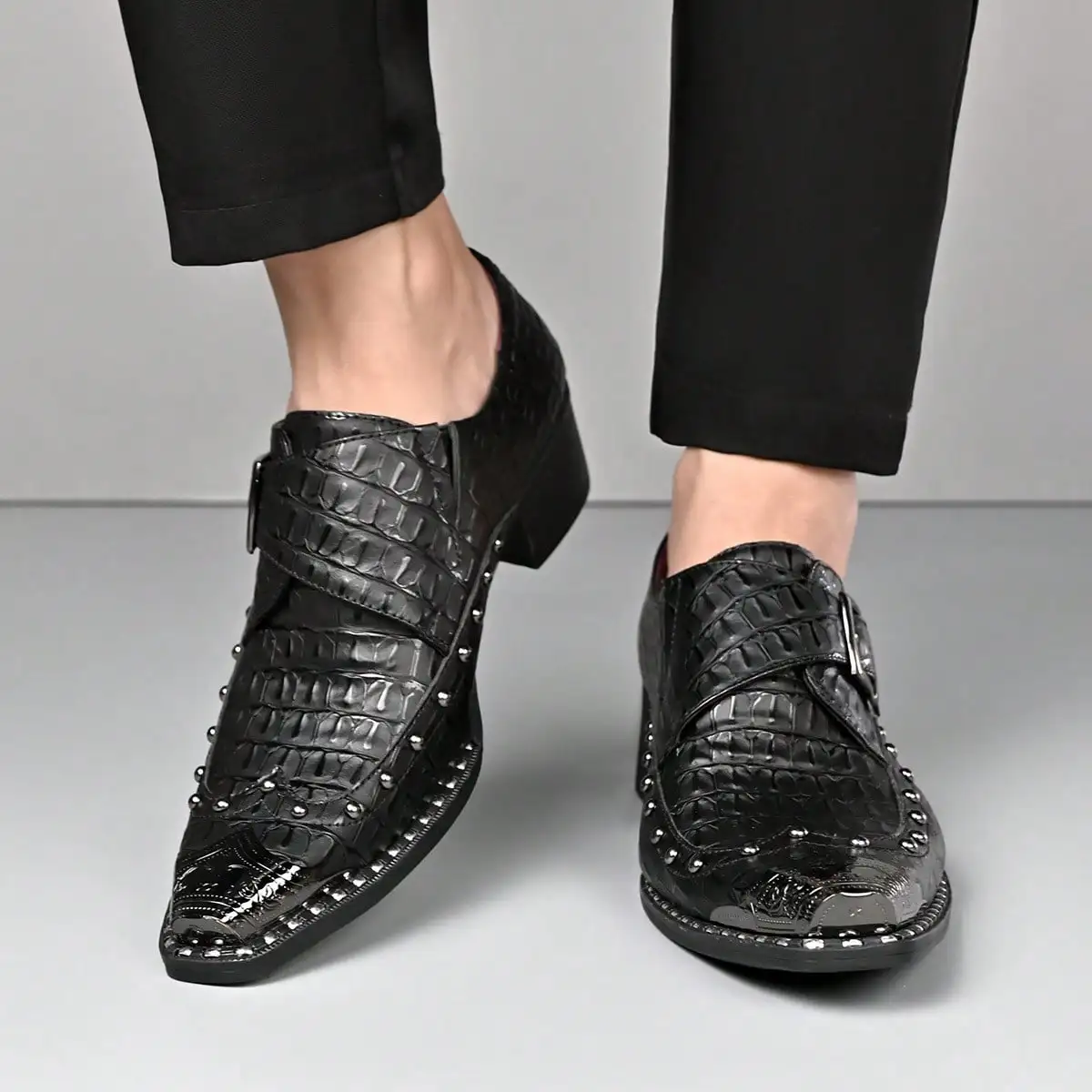 Vintage-Style Men Buckle Monk Strap Shoes, Low Heels & Metal Buckle, Comfortable And Durable, Essential Dress Men Shoes For Business Occasions. view 4