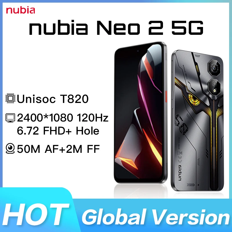 Original Nubia Neo 2 5G Global Version  Mobile Phone 6000mAh long-lasting battery 6.72 FHD+ Hole 120Hz 50M NFC