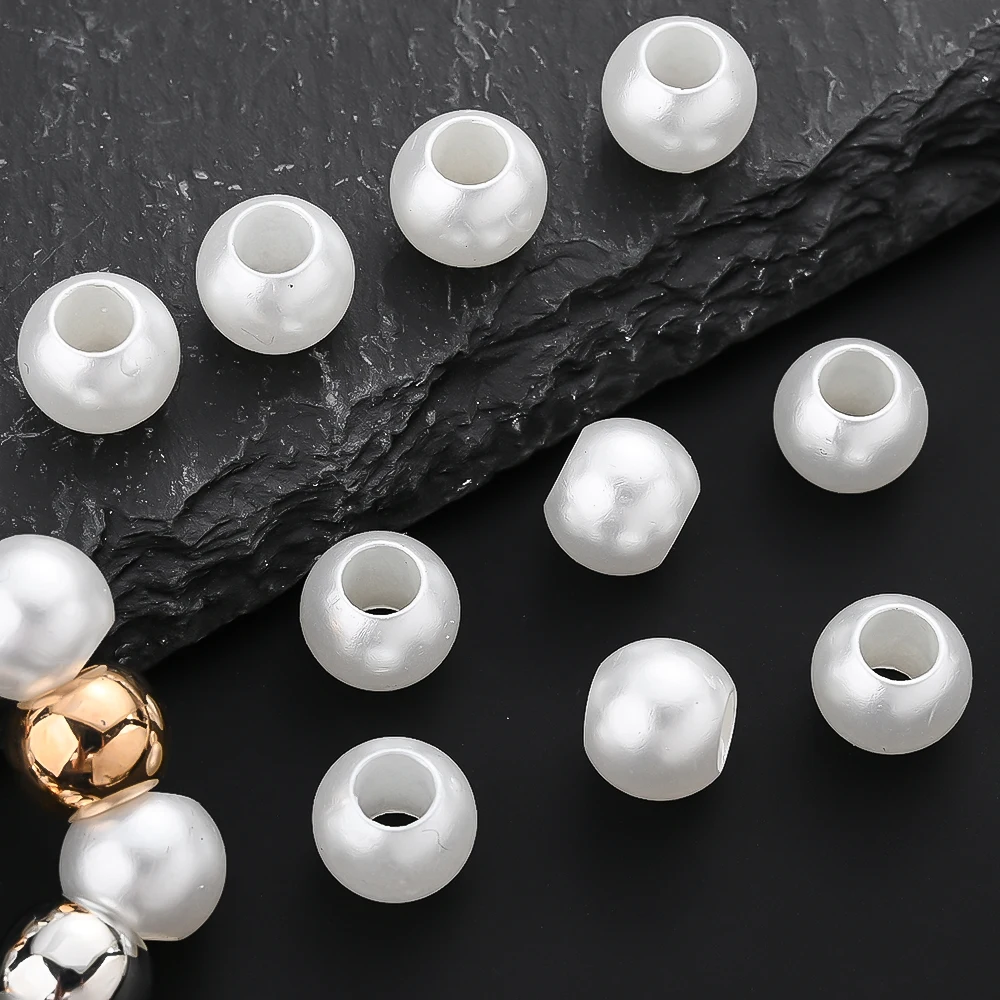 100 Stück 10mm Weiße Imitationsperlen aus Acryl mit Großem Loch für DIY Schmuckherstellung Armbänder Halsketten Perlen-Zubehör – Detail 7