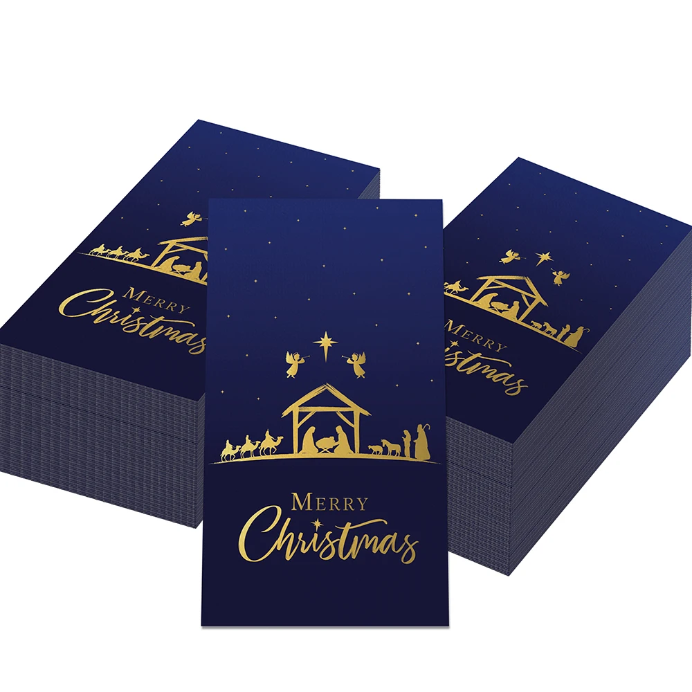 20Pcs Christmas Paper Napkins Golden Manger Scene Disposable Xmas Holiday Party Table Decor Supplies