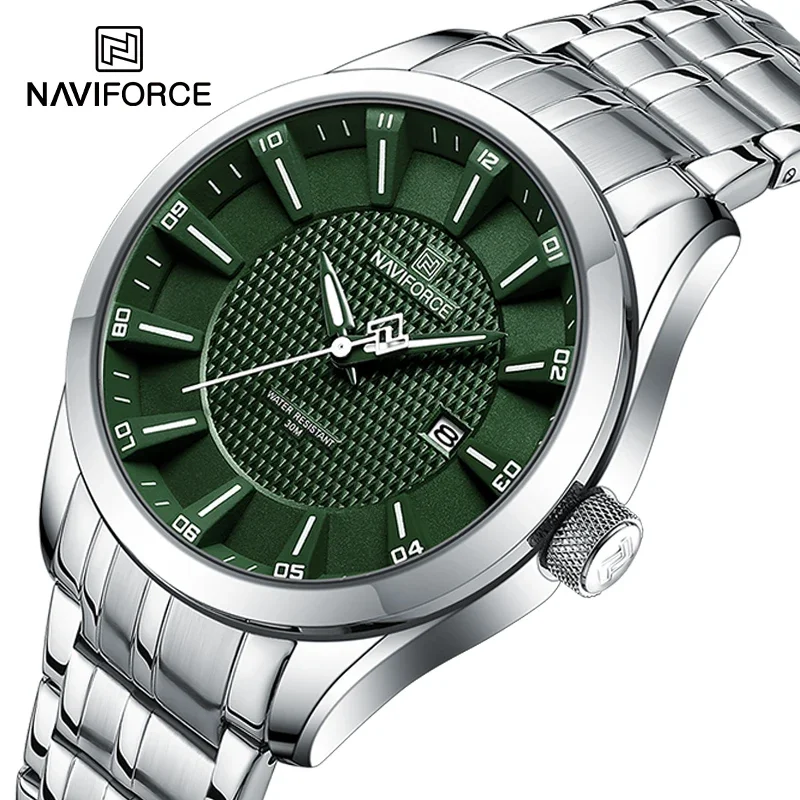 NAVIFORCE Men Quartz Date Display Wristwatch Waterproof Clock Stainless Steel Strap Male Leisure Fashion Luxury Business Watches