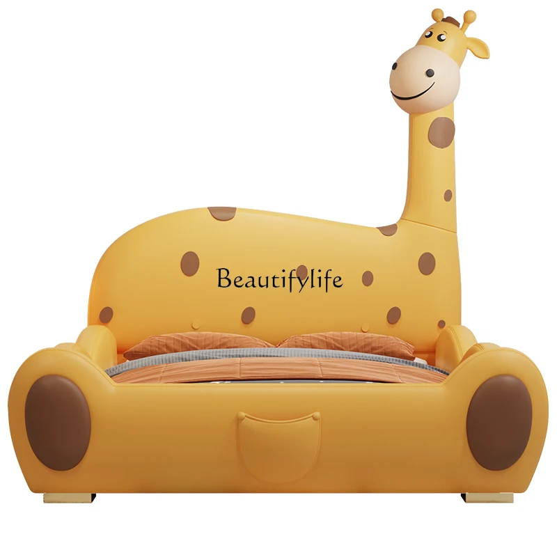 

New creative cartoon giraffe bed solid wood princess fabric bed small apartment simple