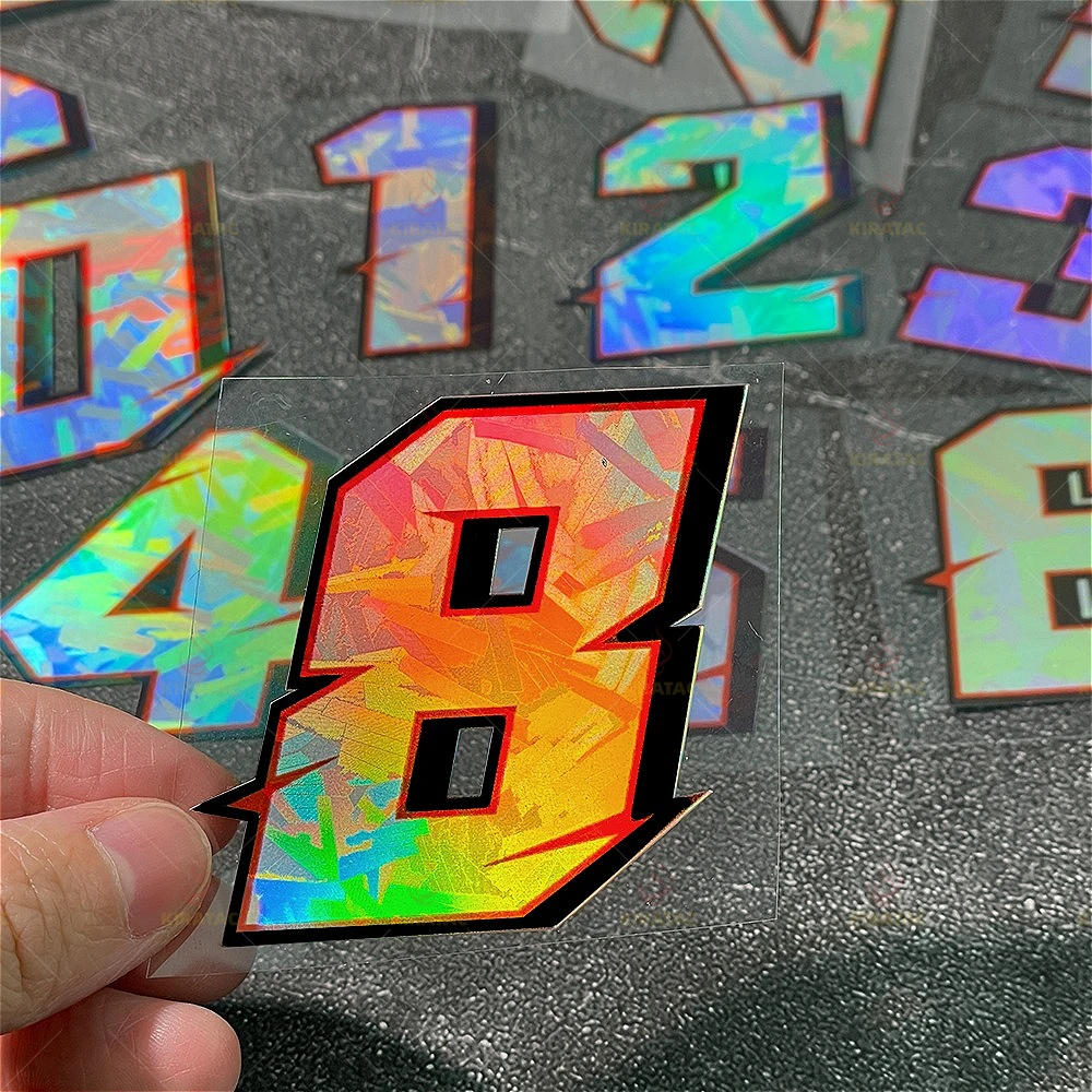 2pc Holographic Carbon Effect Motorcycle Number Stickers for DIY Racing Fairing Fuel Tank Helmet Scooter Waterproof Vinyl Decals