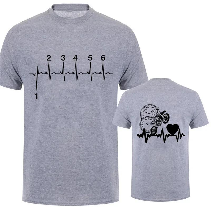 1N23456 Motorcycle Heartbeat Gear Shift Print T Shirt Motorbike Tee Print Race T-Shirt Autocycle Motorbike Speedometer T Shirt