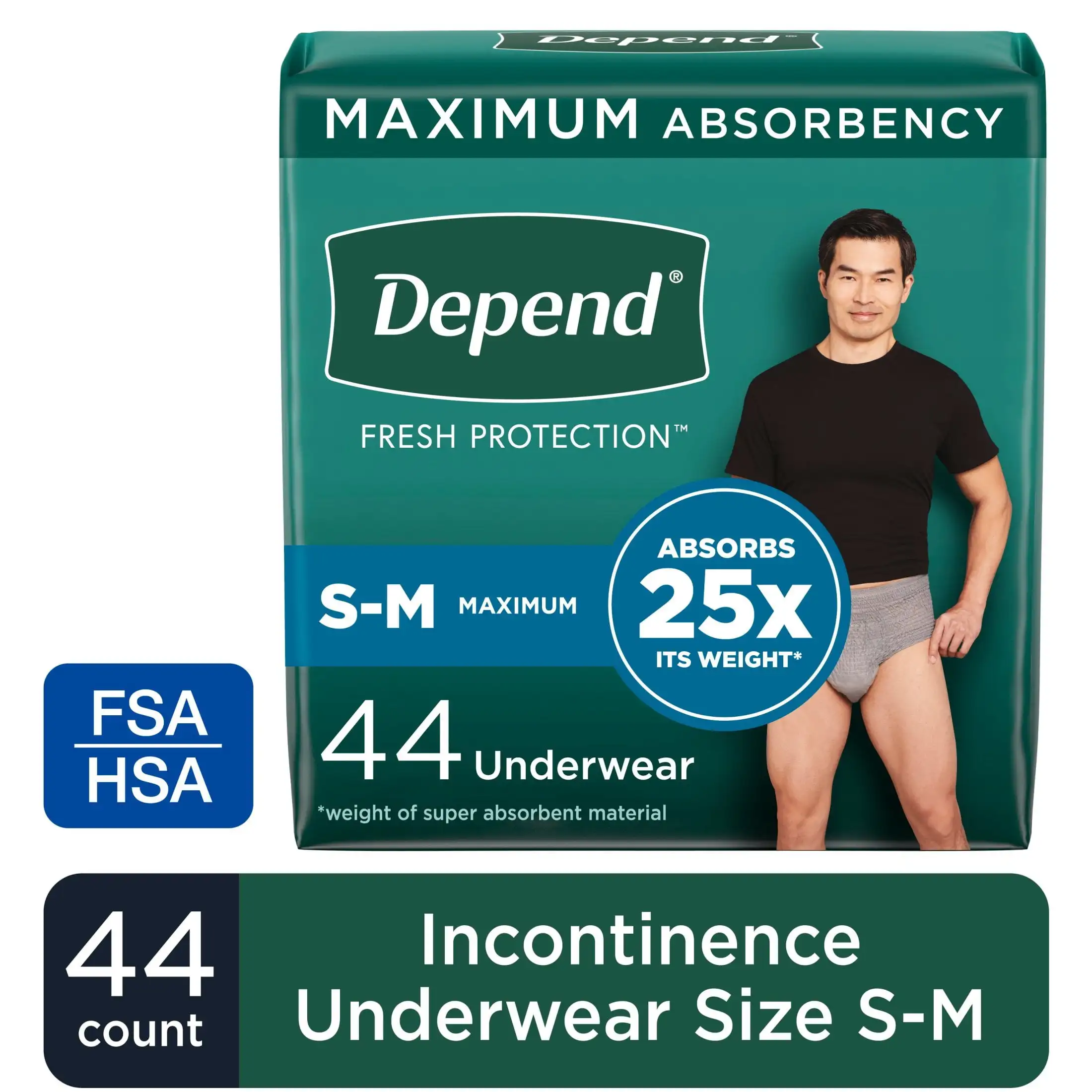 

Fresh Protection Incontinence Underwear for Men, Adult Diapers, S/M, 44 Count