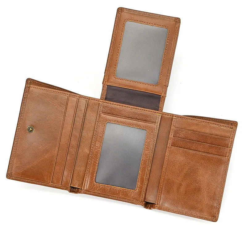 Genuine Leather Wallet for Men & Women, Photo Sleeve & Removable Inserts, 12 Card Slots, Pull-Up Leather Bifold Short Wallet