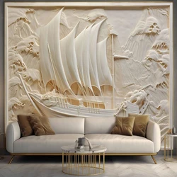 Papel tapiz Mural de tamaño personalizado, pintura de pared de Arte de barco en relieve creativo, sala de estar, TV, sofá, dormitorio, decoración del hogar de lujo, papel de pared 3D