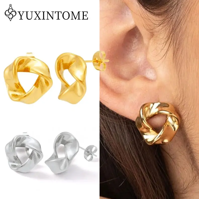 

925 Sterling Silver Needles Golden Simple Vintage Stud Earrings For Women Möbius Ring Earrings Fashion High-End Party Jewelry