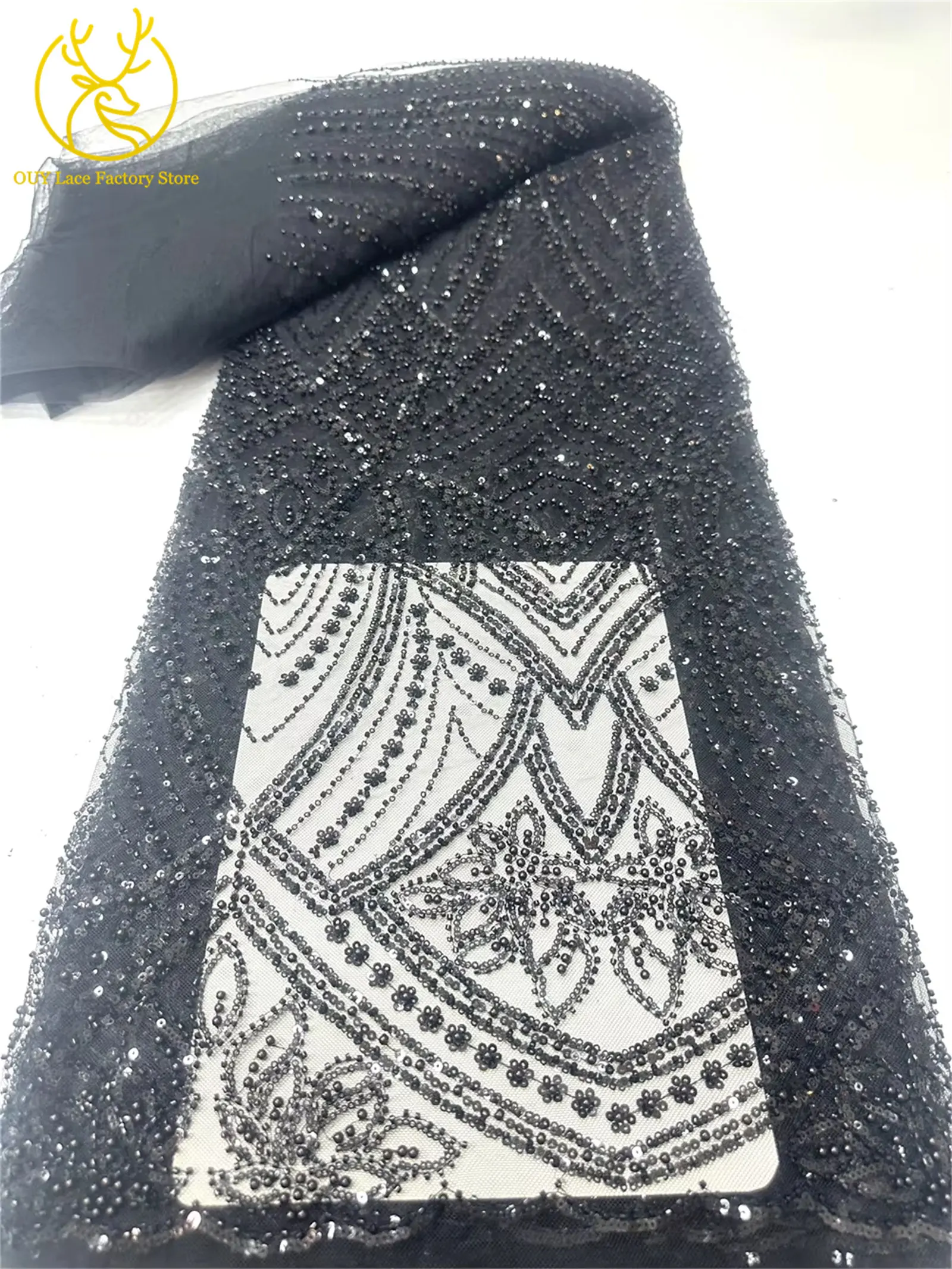 Luxuriöser orangefarbener afrikanischer Perlen-Mesh-Spitzenstoff, 5 Yards, bestickte Pailletten-Spitze, französische Tüllspitze für nigerianisches Hochzeitskleid – Detail 24