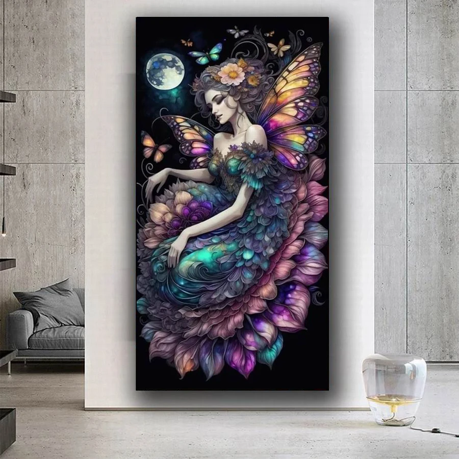 Big Size Diamond Painting Cross Stitch Kits New Arrival 2024 Butterfly Elf Diy Full Mosaic Embroidery Girl Picture Wall Decor