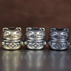 Lucky Cat Mascot Brass Knife Beads EDC Outdoor DIY Paracord Accessories Woven Lanyard Pendants Jewelry Umbrella Rope Hangings
