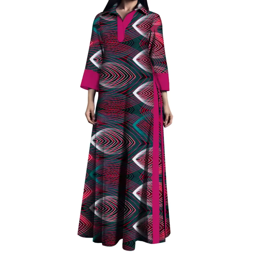 Casual Women African Print Cotton Long Maxi Dashiki Robe Africaine Ankara Dresses Plus Size Long Sleeves Custom Made