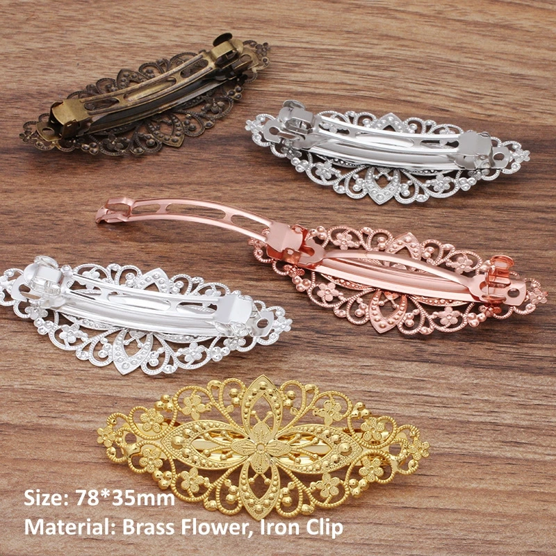 BoYuTe (10 Pieces/Lot) Metal Brass Filigree Flower Hairpin Base Women Hair Clips Handmade Materials