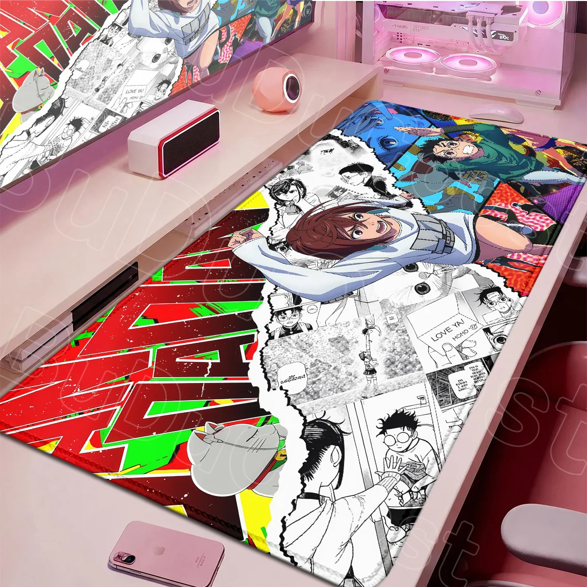 Large Locking Edge Desktop Keyboard Mat PC Office Accessories Anime DAN DA DAN Mousepad Ayase Momo Takakura Ken Seiko Laptop Rug