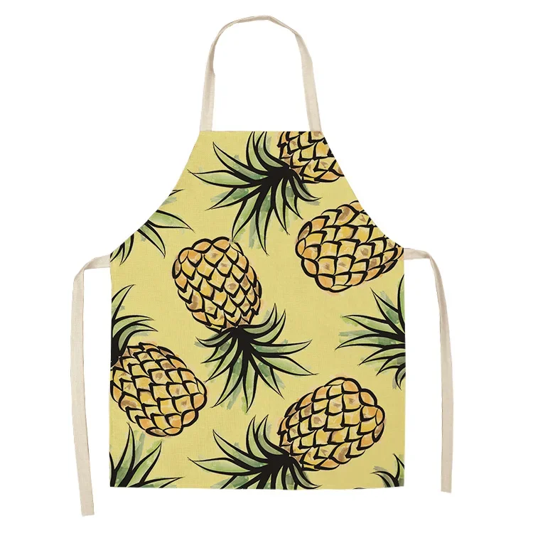 Delantales de limpieza sin mangas para adultos, delantal de algodón y lino con estampado de piña para Cocinar en casa, ropa de cocina, baberos, 1 piezas