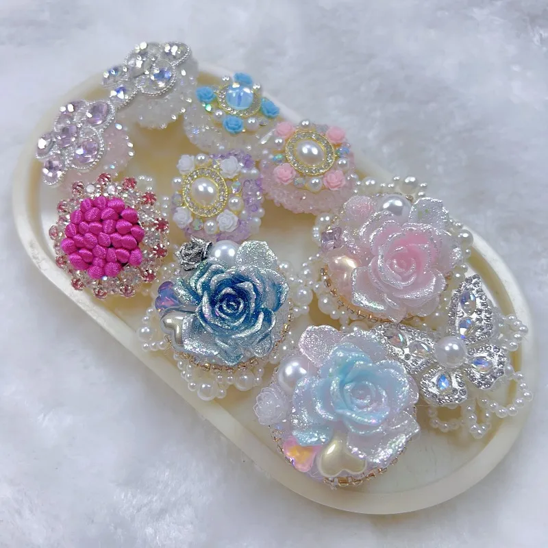 Fancy Beads Pastel 3D Rose Resin Loose Beads Rhinestone Pearl Spacer Beads DIY Bracelet Keychain Jewelry Making Supplies