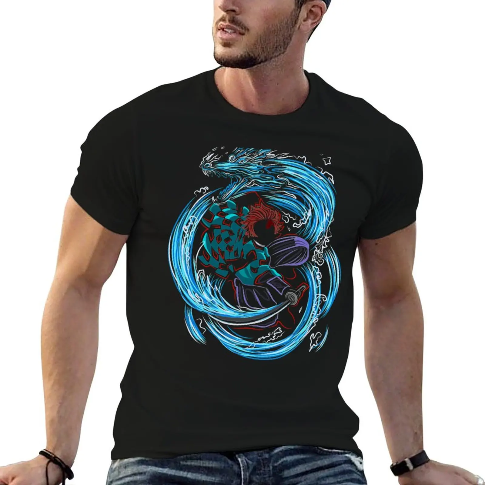 

heavy luxury shirt man shirt t cotton T-Shirt man Water Dragon t