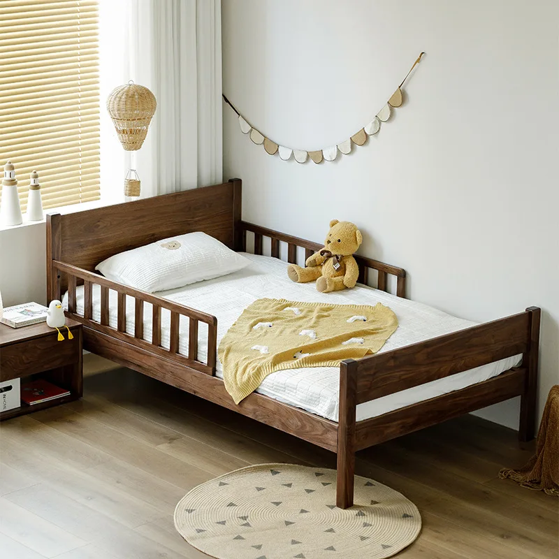 Pure solid wood small apartment  household widened simple modern splicing large bed black walnut