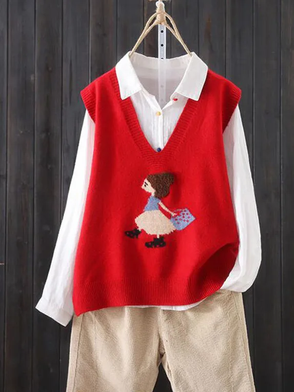 

Faionable Korean V-Ne Knitted Vest Women's Spring Autumn Loose Versatile oulder Top Sweater Sle Casual Loose Fit