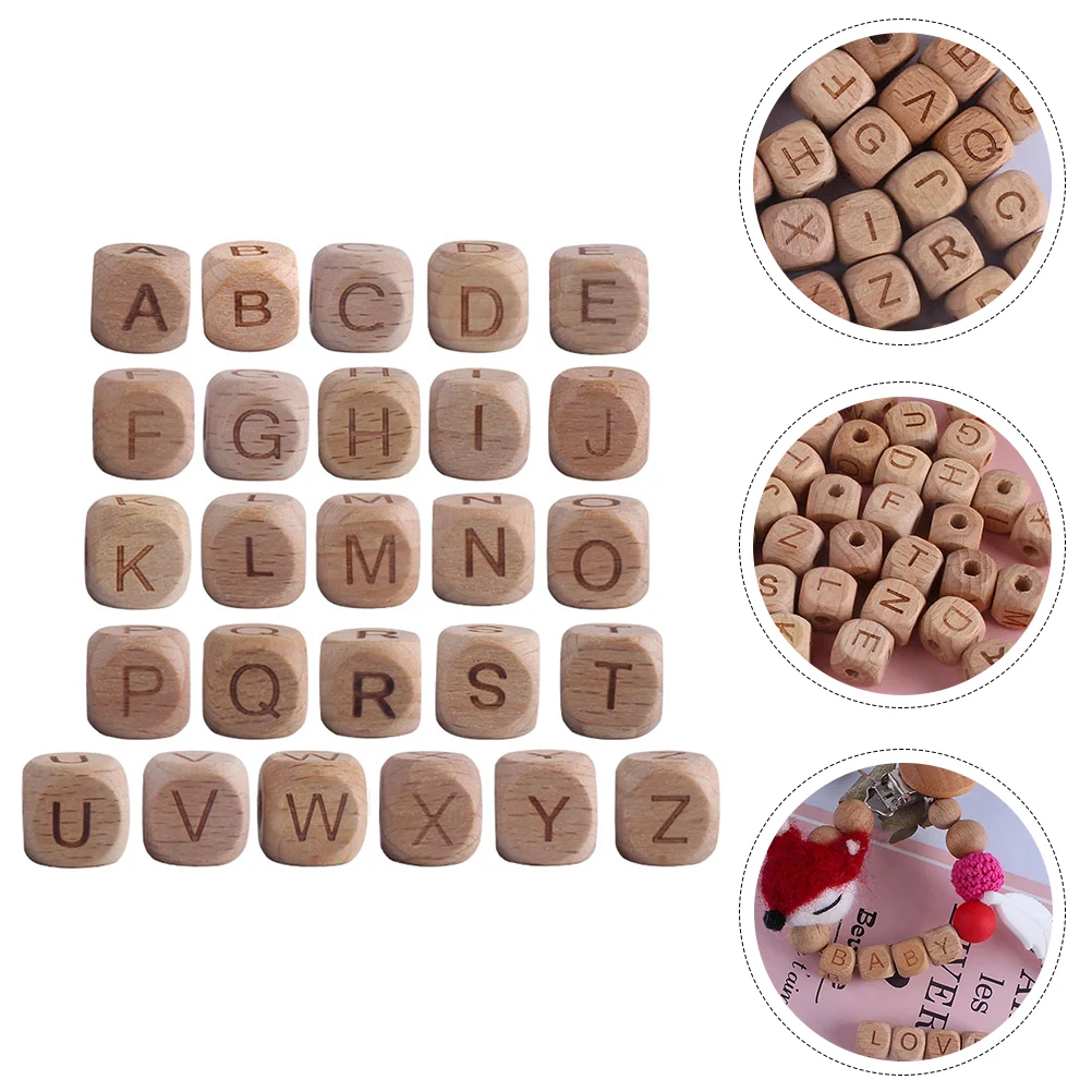 26 Pcs Beads English Alphabet Wooden Square Letter DIY Pendant Jewel Jewelry Accessory