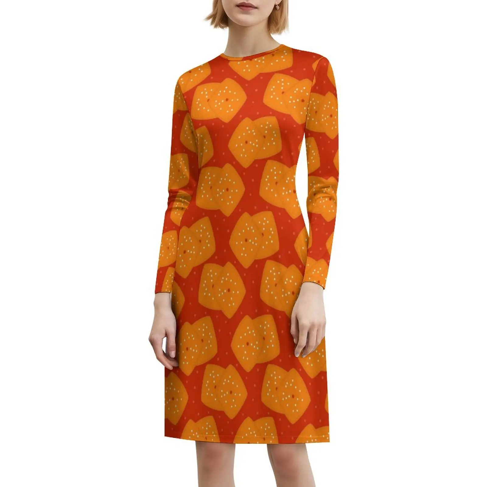 فستان Cheez-It على الطراز الكوري للنساء فستان كاجوال أنيق للحفلات أو الارتداء اليومي Cheezit Cheez It Cheese It برتقالي للنساء #6