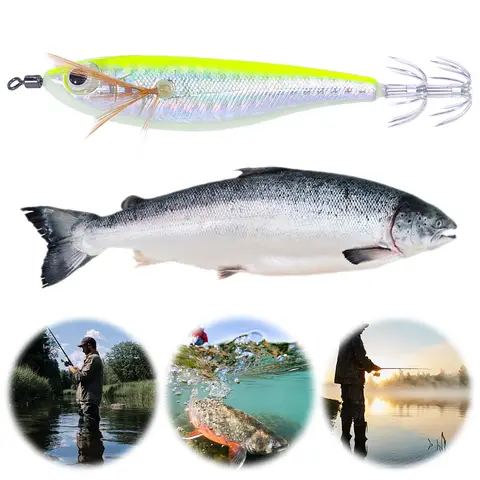 10.3cm/7.4g Cuttlefish Attracting Lure Double Hook Squid Jig Baits Fishing Tackles Luminous Squid Jig Hooks Fishing Accessories