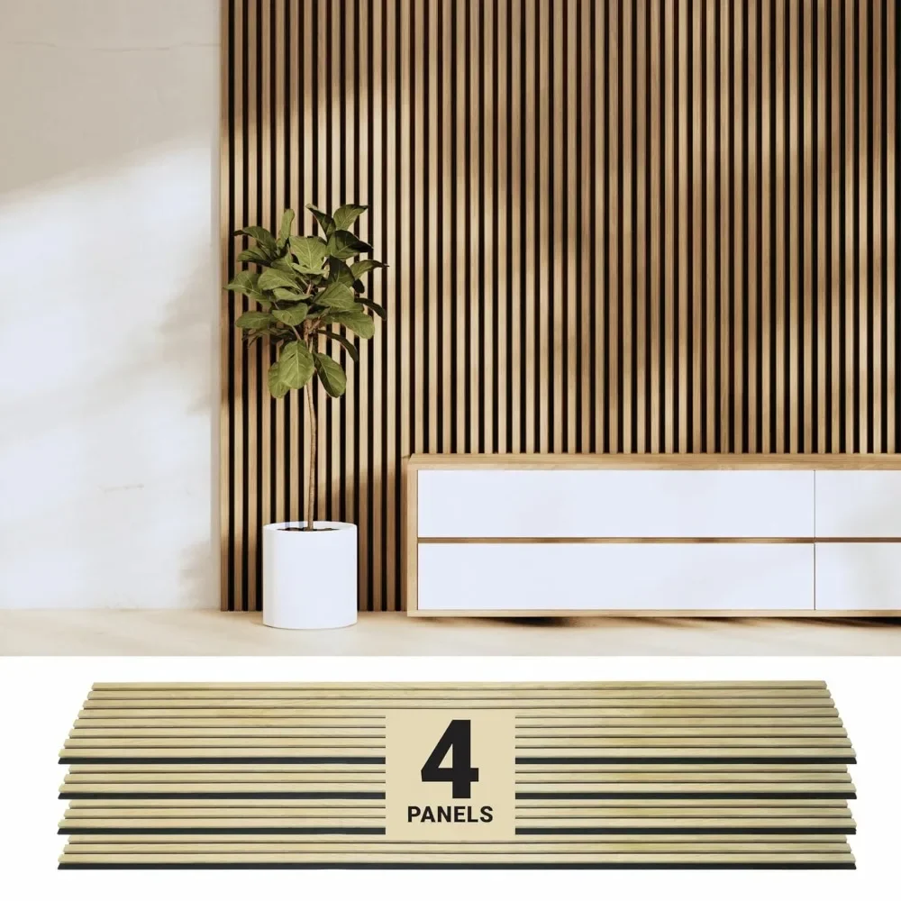 Houten Panelen Voor Muur-Eiken Akoestische Wandpanelen-4pk Muurhout-94.49 "X 12"-Geluiddicht Hout