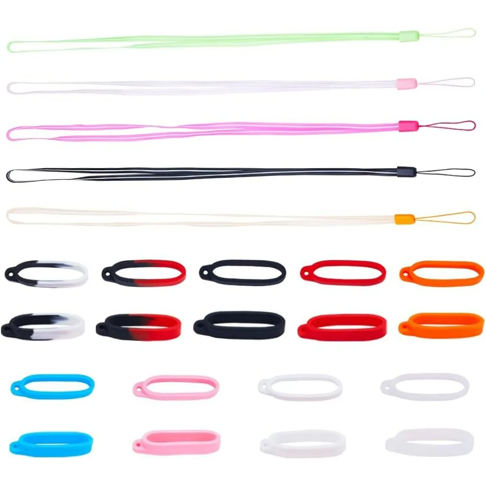 28PCS Anti-Lost Silicone Rubber Rings Holder Set Includes 18PCS 9 Colors 40mm Anti-Loss Pendant Ring 10PCS 5 Colors making kit