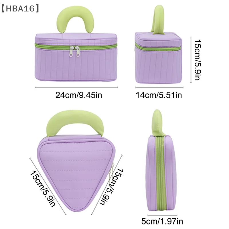 Mini borsa per trucco quadrata triangolare per donna Borsa per cosmetici per rossetto da viaggio con cerniera con piccolo ciondolo Borsa da toilette per ragazza in nylon