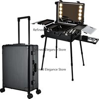 24'' Professional Makeup Box Large Cosmetology Train Case Trolley 8 LED Light Mirror Bluetooth Speaker Rolling Large Capacity