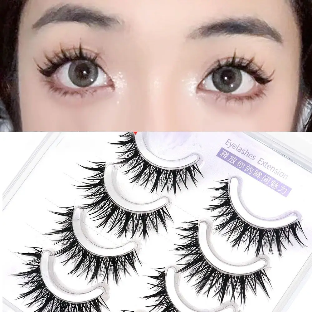 4 คู่ดูธรรมชาติขนตาปลอมไทยแต่งหน้า CLEAR Band Fairy Lashes คอสเพลย์ Wispy Fluffy 3D ขนตาผู้หญิง