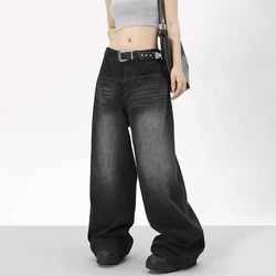 Oversized Retro Black Jeans Wide Leg Pants For Women Chic Y2K Low Waist Baggy Jeans Trouser Mens Barrel Jeans Streetwear