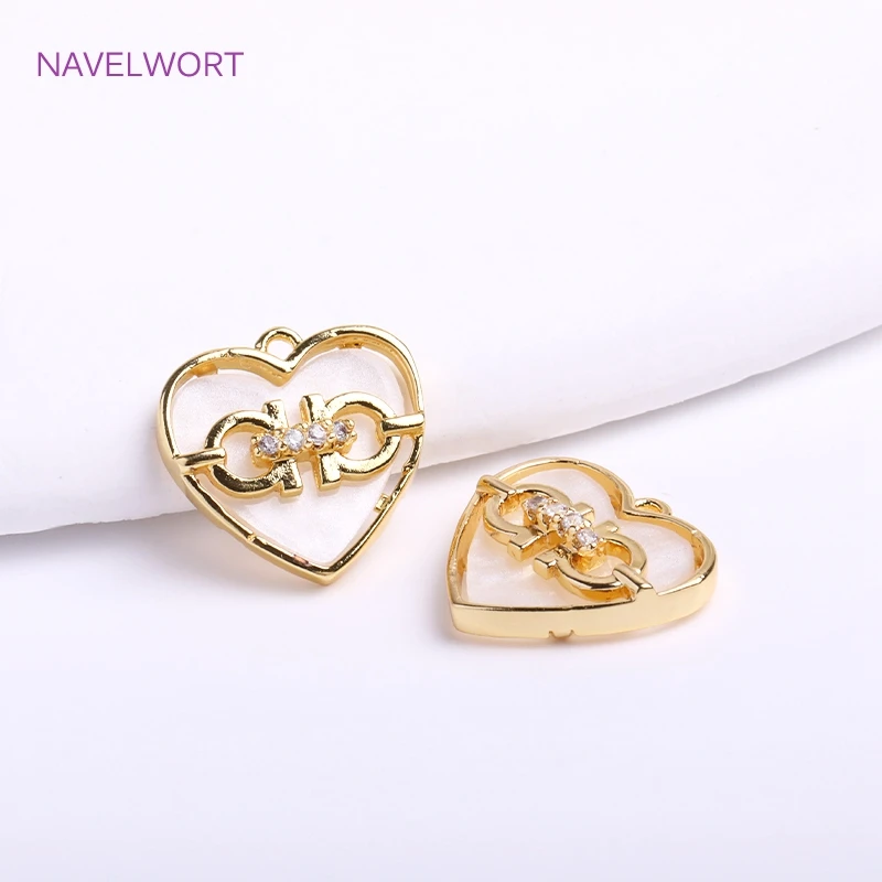 14K Gold Plated Heart Charms For Jewelry Making,Brass Metal Natural Shell Love Pendants For Fashion Earring Making Accesssories