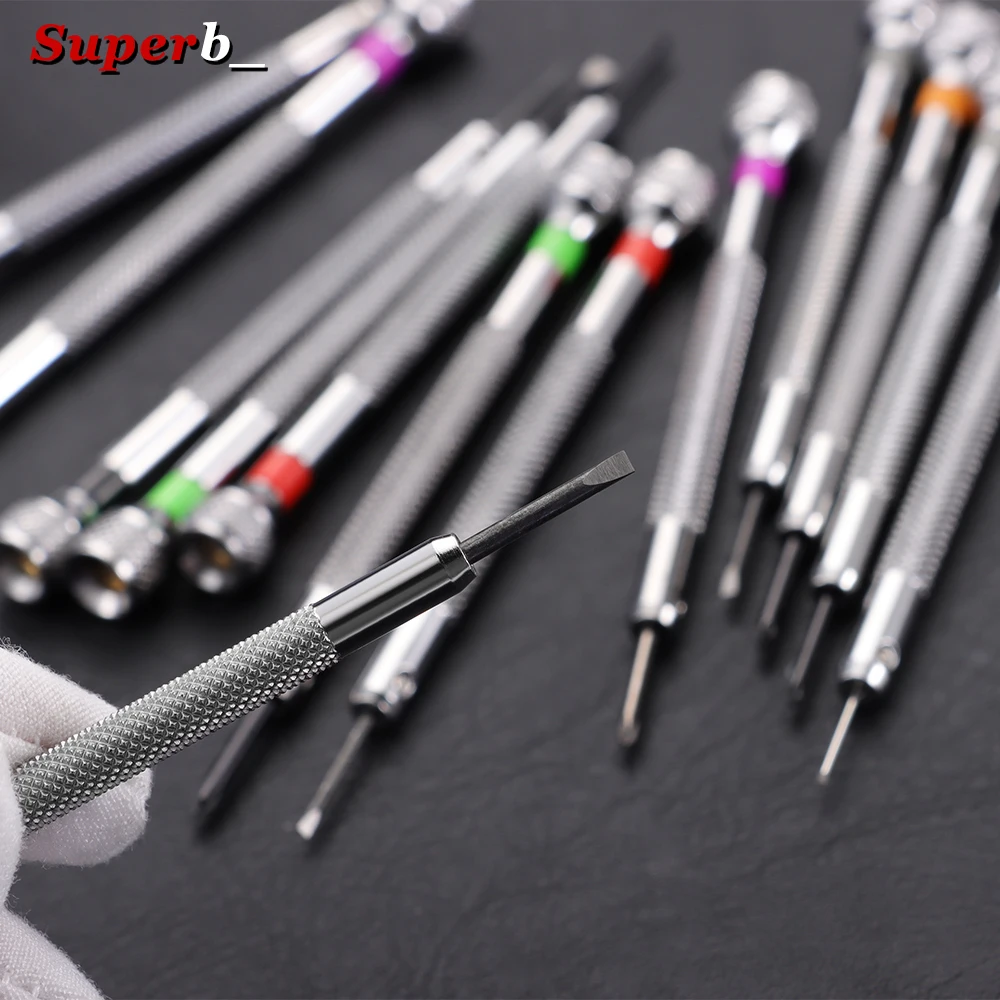 For Watchmaker Precision Screwdriver Set 13pcs 0.6-2.0mm High Hardness Steel Micro Cross Repair Kit for Watches Glasses Jewelry