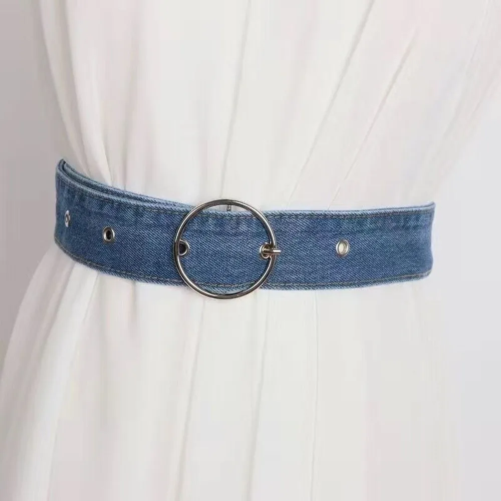 

Модный универсальный джинсовый пояс, винтажный регулируемый ремень с пряжкой, широкий женский ремень для женщин, юбка, рубашка в тон