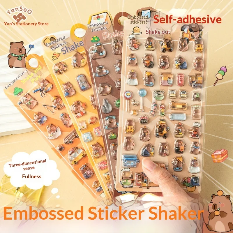 

1 шт. наклейки с капибарой, объемные плюшевые украшения для телефона, очаровательные 3D-наклейки с повторяющимися изображениями для детей