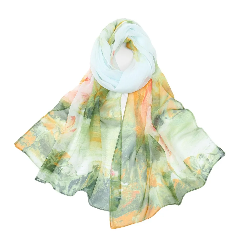 

Summer Embroidered Silk Scarf Breathable Sun-Resistant Long Wraps Smooth Sunscreen Hijab for Women