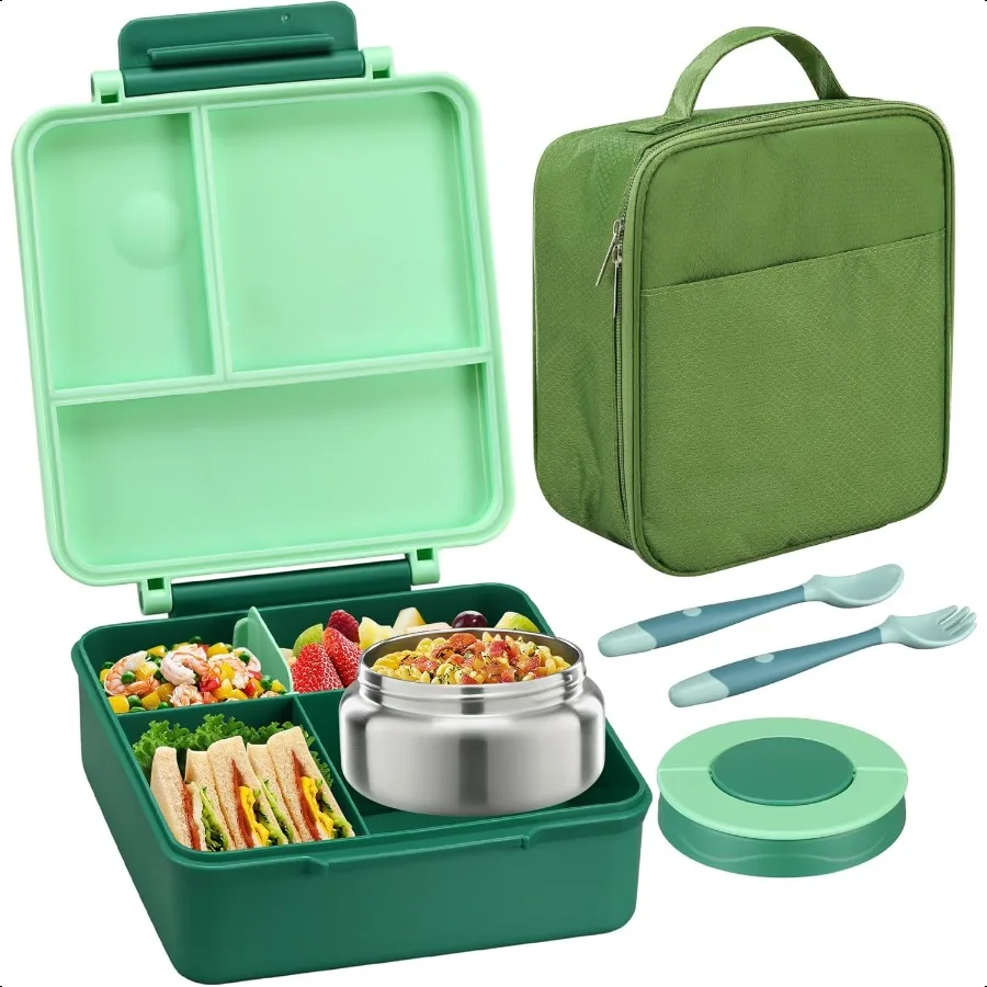 

Bento Lunch Box for with 8oz Soup ThermoLunch Bag LeakProof Lunch Food Containers with 4 Compartment Hot Food Insulated Food Ja