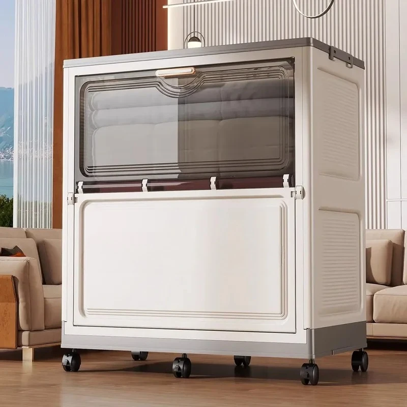 77cm Foldable Storage Bin, Large Capacity Organizer with Rolling Wheels, Collapsible Space-Saving for Clothes/Quilts, Bedroom