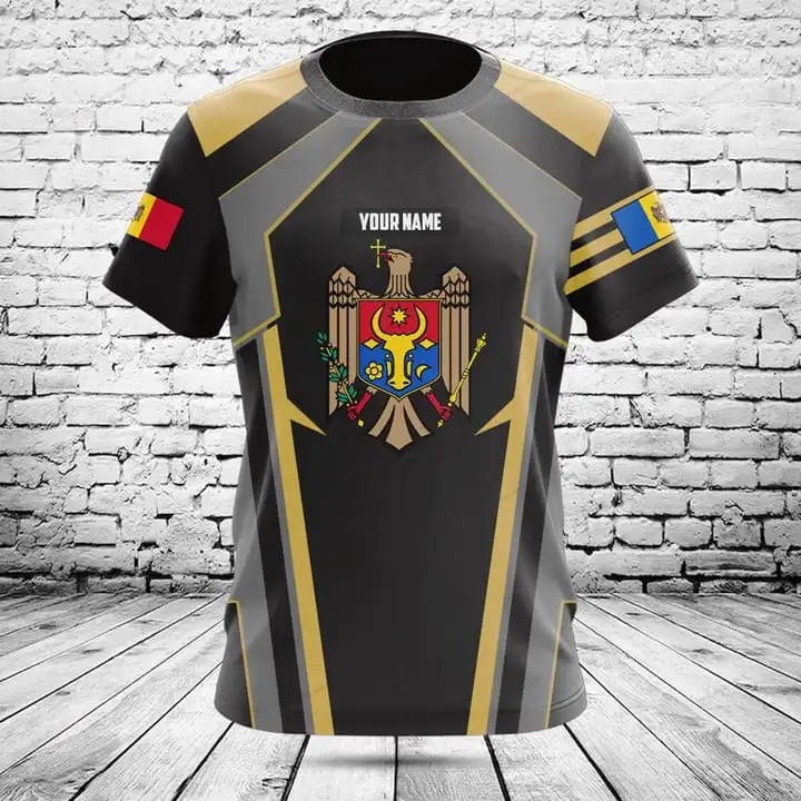 Custom Name Summer Casual Moldova Flag Graphic T-shirts Cool Men's Fashion E-Sports Jersey Short Sleeve Tops Fast Dry Streetwear image 2