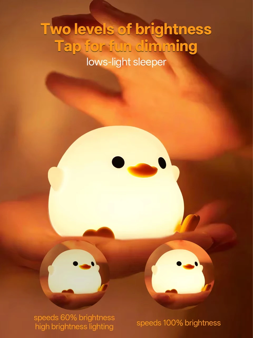 Cute DoDo Duck LED Night Light Touch-Sensitive Rechargeable Silicone Bedside Lamp for Nursery Bedroom